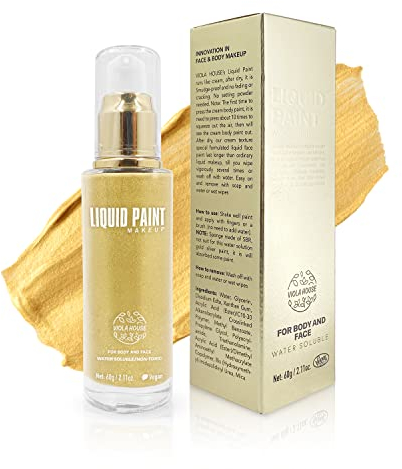 VIOLA HOUSE Gold Face Body Paint,Körperfarbe,Theaterschminke,Karnevalsschminke,Sfx Make Up,Halloween Makeup,Party-Makeup 60g/2.11oz (Gold)