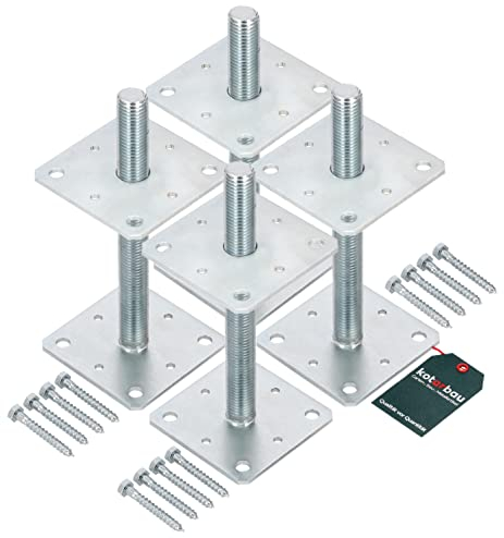 KOTARBAU® 4x Support De Poteau 110x110x250 mm En Acier Galvanisé | Support De Poteau À Visser Pour Poteaux |Pied Poteau |Platine Poteau |Support Poteau Bois |Fixation Poteau Bois |Support Poteau Acier