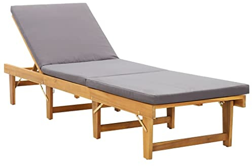 Makastle Patio Garden Wooden Chaise Lounge, Outdoor Foldable Sun Lounger Chair with Removable Cushion, Folding Lounger Sun Chair for Garden, Gray 78.7 x 24 x 11.8