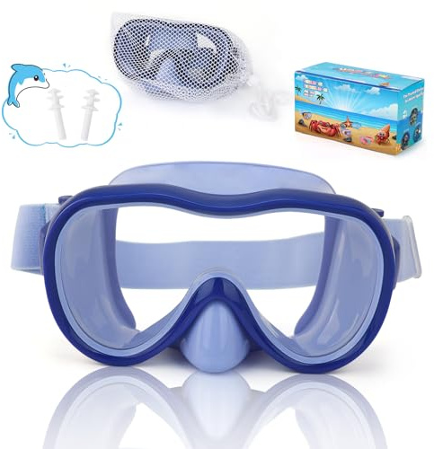 iGym Kids Swim Goggles, Snorkel Mask Diving Mask Swimming Goggles with Nose Cover and Elastic Straps Cover & Mesh Bag & Ear Plugs