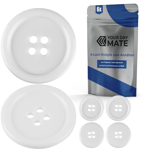 Boutons pour vêtements, 6 pièces, 4 trous, Ø 30,5 mm, en blanc, en polyester, taille 48L, Boutons en résine pour veste, manteau, chemise, polo, œil DIY en résine, attache pour jeans à enfiler
