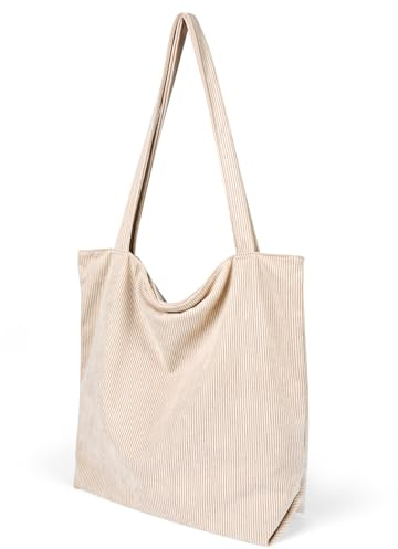 flintronic Corduroy Tote Bag for Women, Large Capacity Shoulder Bags, Cord Tote Bag for Ladies Girls, Waterproof Tote Handbag with Zipper, Big Casual Shopping Bag for School Work Travel Daily Use