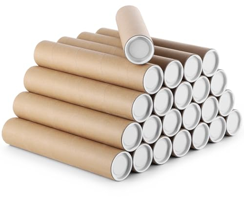 Lnrueg Versandtaschen aus Kraftpapier mit Kappen, 5,6 x 30,5 cm, Posterröhren aus Kraftpapier, Posterröhren zur Aufbewahrung, Kartonversandtaschen, Kunstdrucke, Karten, Blaudruck, 23 Stück