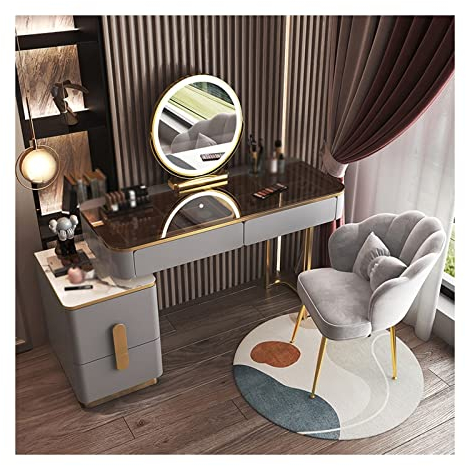 Juego de tocador de cristal, tocador, maquillaje, moderno, simple, avanzado, de madera, tocador, dormitorio, tocador, espejo inteligente, taburete de maquillaje, tocador, escritorio para mujeres/niña
