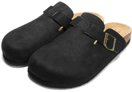 JOMIX Sabot Uomo Eleganti Eco-Pelle Scamosciata Ciabatte Casa Sughero Punta Chiusa Zoccoli Invernali Pantofole Estive Comode MU2440 Nero 41