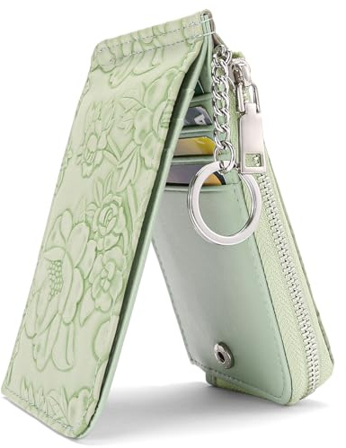 GAEKEAO Slim Credit Card Holder for Women Leather Bifold RFID Blocking Ladies Purse, Multi Card Case Zipper Coin Purse with Key Ring and ID Window