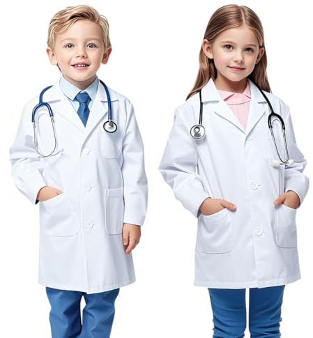 AUYAO Blouse de Laboratoire Enfant Fille Garçon Costumes Blancs de Médecin et Chimiste Manches Longues avec Poche pour Cosplay et Activités Scolaires