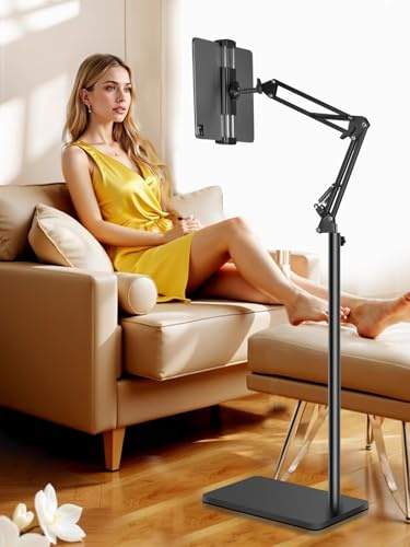 Tablet-Bodenständer mit doppelter, robuster, stabiler Basis, kippt nicht um, verstellbare Höhe, drehbar, für iPad, Kindle, Galaxy Tab, Handys