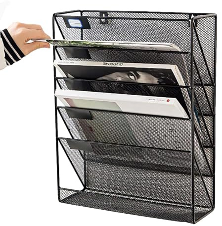 Supporto per cartelle da parete, 5 tasche, supporto per documenti da parete, organizer per documenti da parete, organizer per documenti A4, organizer per documenti in rete, organizer per documenti da
