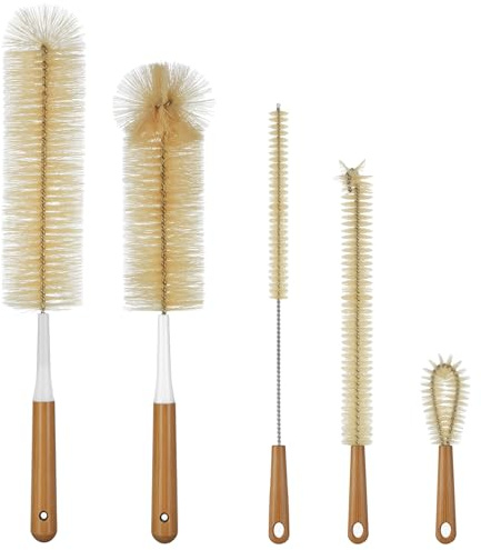 ALINK 5-Pack Bottle Brush Cleaner - Long Bamboo Handle Water Bottle Straw Cleaning Brush for Washing Narrow Neck Beer Wine Decanter, Sports Bottle, Thermos, Flask