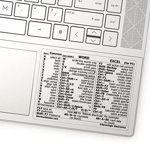 Synerlogic Word/Excel Windows Shortcut Sticker | Reference Guide Keyboard Shortcuts | Work from Home Essentials | Excel Shortcuts Cheat Sheet Laminated Vinyl (Clear/Small)