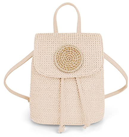 Ynport Crefreak Damen Stroh Rucksack Geldbörse Mini Umhängetasche Kordelzug Strand Umhängetasche für Damen Damen Mädchen,Beige