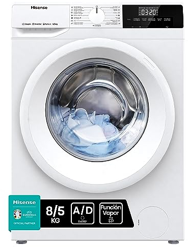 Hisense WDQE8014EVJM Lavasciuga 8 Kg, 1400 rpm, 15 Programmi automatici, Rapido, Vapore, Motore Inverter, Standard Classe Efficienza Energetica D, Display LED, Bianco