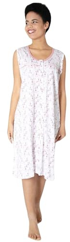 Leo Corsetteria Camicia da Notte Donna Classica 100 Cotone Estiva Senza Maniche, Smanicata, Canottiera Serafino Lungo Colore Bianco Rosa Taglia M