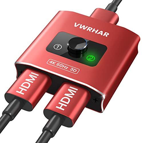 VWRHar HDMI Splitter, HDMI Switch 4K@60Hz,Aluminum HDMI Splitter 2 In 1 out / 1 In 2 out, Supports 4K 3D 1080P Dobly, HDMI Switcher for Fire TV Stick,Xbox, PS5/4/3, Blu-Ray,DVD,TV, Projector, Red