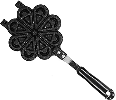 Molde para Hornear Gofres, Gofrera de Hierro con 2 Mangos de Acero Inoxidable, Molde para Gofres Antiadherente, Molde para Gofres en Forma de Corazón, Adecuado para Reuniones Familiares, Campamentos,