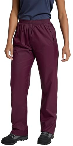 Mountain Warehouse Pakka Womens Waterproof Over Trousers - Packaway Bag, Breathable Rain Pants, Hook & Loop Ankle Opening Ladies Rainwear - Spring Summer, Outdoors Dark Purple Women's Size 16
