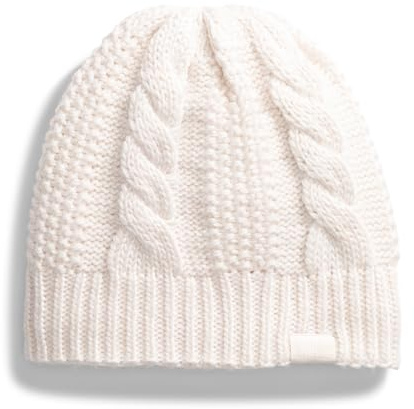 The North FACE Damen Oh Mega gefütterte Beanie, tiefe Passform, Wintermütze mit Bündchen und weicher Zopfstrickstruktur und Fleecefutter, Weiße Düne, Einheitsgröße