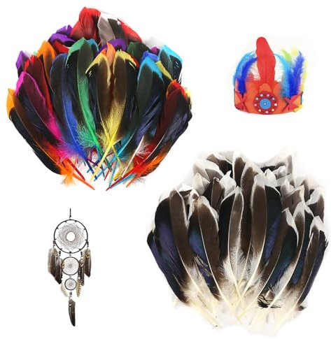 300 Stück Federn zum Basteln Bunte Federn Bastelfedern Indianer Federn Kopfschmuck Kinder Feder Deko Natürliche Federn für DIY Ohrring Hochzeit Traumfänger Kopfschmucksfedern Federball Schulhandwerk