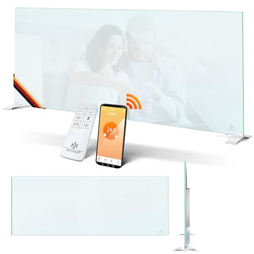 KESSER® Infrarotheizung 600W Glaskonvektor Glasheizung Energiesparend 2in1 Standgerät & Wandmontage Elektroheizung mit Erkennung Offener Fenster + Fernbedienung & App-Steuerung Thermostat Heizpaneel
