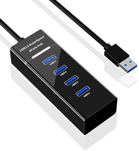 USB 3.0 Hub Splitter, USB Splitter with 3.3ft Cable, USB Extender for Laptop PC Mac, Fast Data Transfer, Multi-Port USB Hub for Printer Mobile HDD External Devices, Compatible with Windows & Mac OS