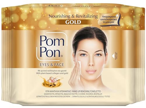 Pom Pon GOLD Salviette Struccanti Viso e Occhi, con Ingredienti Naturali, Nutrienti e Rivitalizzanti, 20 unità