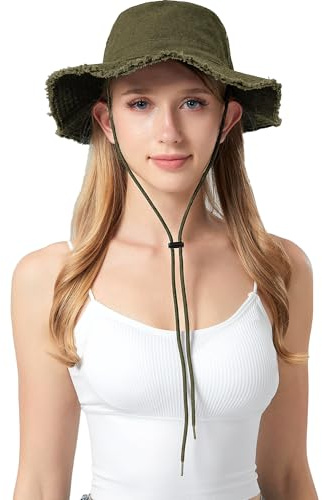 Adigau Chapeau de Pêcheur à Larges Bords pour Femme Chapeau de Soleil Chapeau de Randonnée Emballable pour Le Camping la Pêche Les Voyages Les Sorties Taille Unique Vert
