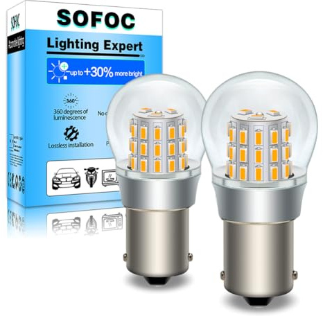 SOFOC P21W 1156 BA15S Bombilla LED 6V 12V DC Ámbar/Amarillo Para Luz Intermitente Automotriz Luz de Marcador Lateral 3014 39SMD 1000Lm Más Brillante 2Pcs
