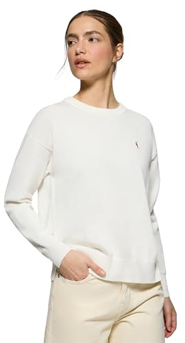 Polo Club Jersey de Punto con Cuello Redondo y Logo Bordado para Mujer en Color Marrón Ocre