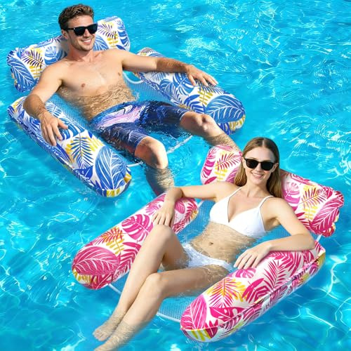 Dusor 2 Pack Pool Inflatables, 4 In 1 Inflatable Pool Floats Hammock, Inflatable Pool Toys, Tanning Pool Water Hammock, Swimming Pool Toys Inflatable Pool Chair, Pool Inflatables for Adults Kids