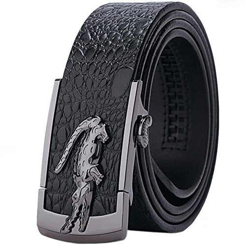 Gürtel Herren Echt leder Krokodil Muster Metallschnalle Ledergürtel Ratsche Automatik Freizeit Belt für Männer Kleidung Business Retro Jeans Bund