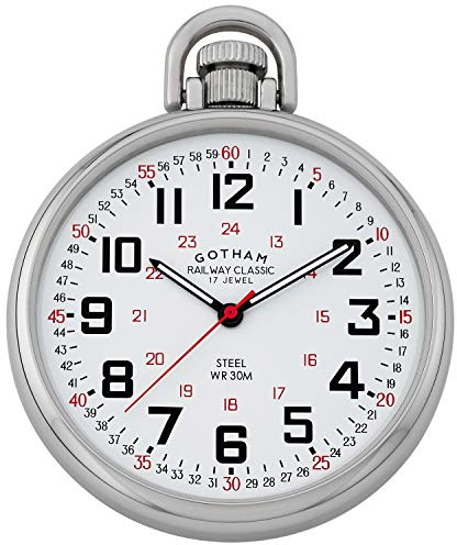 Gotham Men's Stainless Steel Mechanical Hand Wind Railroad Style Pocket Watch # GWC14106SX