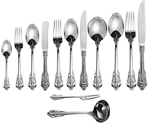 ZFQ Silber Besteck-Set 13-teiliges Barock, Antik Look, aus 18/10 Edelstahl Spiegelpolierte, ideal für Haus, Küche, Restaurant, Hochzeit, Partys, Nachmittagstee, Spülmaschinengeeignet