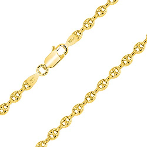 Planettys – kaffebönor bönkedja 925 sterlingsilver 18K förgylld kedja – halsband – 3,2 mm breda olika längder: 40–45–50–55–60–65–70 cm, 45 cm, Sterlingsilver
