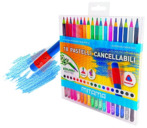 Pastelli Cancellabili Mitama Impugnatura Triangolare Laccati, mina 3.3, con Gomma, in Pet Box 18 pz
