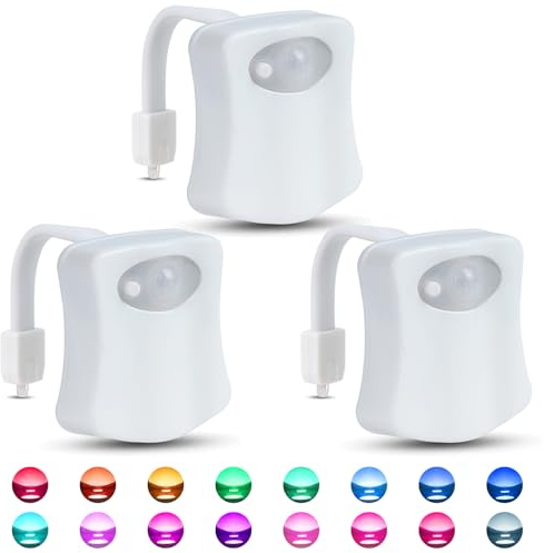 VIGIND Toilet Night Light 3 Pack, 8-Color Changing Toilet Bowl Light with Two Mode, Motion Sensor LED Night Light for Bathroom Washroom Battery Not Included Perfect Decorating-Fits Any Toilet