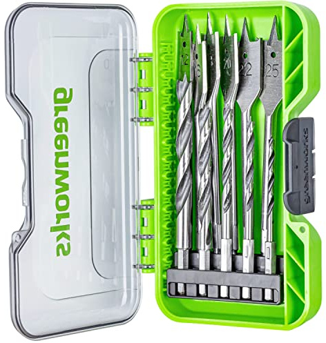 Greenworks Mèches de perceuse (set de 11 forets à bois plats et hélicoïdaux, revêtement noir et argent, de 4mm à 25 mm convenant à toutes les perceuses et visseuses sans fil)