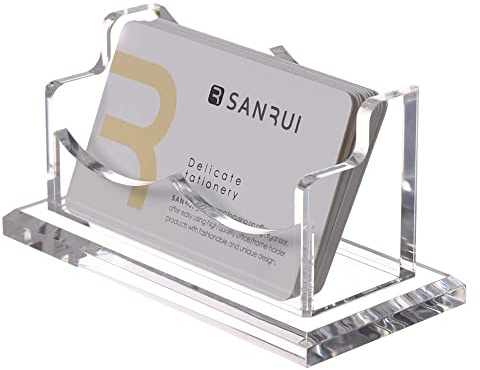 SANRUI Clear Horizontal Business Card Holder Stand for Desk, Acrylic Desktop Display Name Cards Holders Organizer Storage Rack,for Exhibition, Home, Office,1 Tier 1 Pocket, 60 Card Capacity