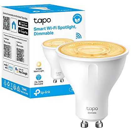 Tapo L610 Lampadina Wi-Fi Base GU10, Controllo Vocale Tramite Amazon Alexa o Google Assistant, 350 lumen, 3.5W, Giallo Caldo Dimmerabile, 2700 K, Controllo da Remoto