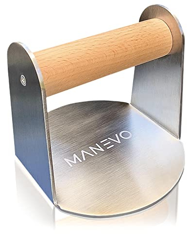 MANEVO Burger Smasher | Premium rostfritt stål hamburgarpress för krossade hamburgare | grillpress och hamburgarvikt för Smash Burger | Platt bas