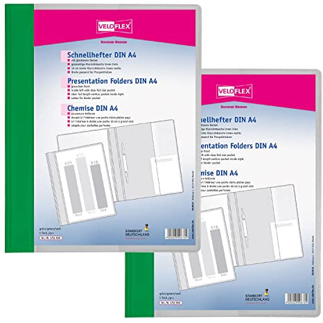 VELOFLEX A474104 - Dossier de reporting VELOFORM, 2 pièces, DIN A4, vert, PVC, couverture avant transparente, convient pour les pochettes à prospectus