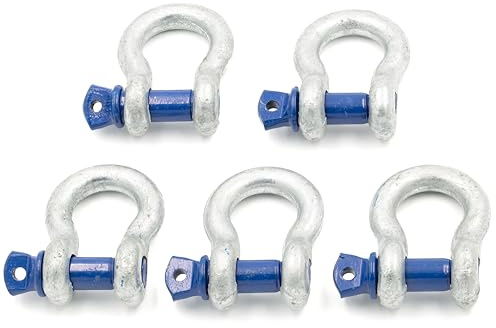 Schäkel 9,5t Tragfähigkeit 5 Stück mit Augbolzen - Schäkel Geschweift Form BW - Schäkel Hochfest - Stahl Feuerverzinkt Rundschäkel