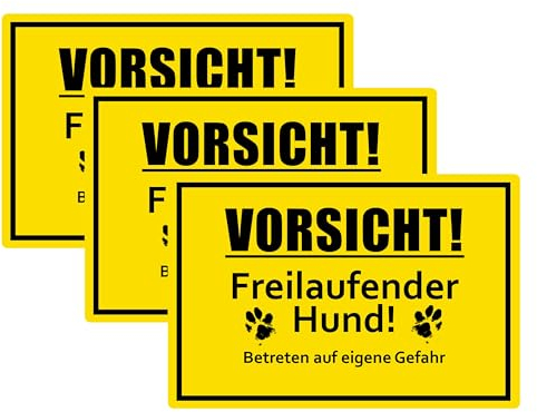 SL group - 3 carteles Vorsicht! Freilaufender Hund! 30 x 20 cm de placa de plástico PVC estable - Señal de advertencia de perro guardián Betreten bajo su propio riesgo - Advertencia de perros libres