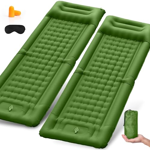 Amyzavls 2PCS Isomatte Camping Selbstaufblasbare 11CM Verdicktes,Ultraleichte Luftmatratze Schlafmatten Wasserdicht mit Fußpumpe und Kopfkissen Aufblasbare Matratze für Outdoor, Wandern,Reisen