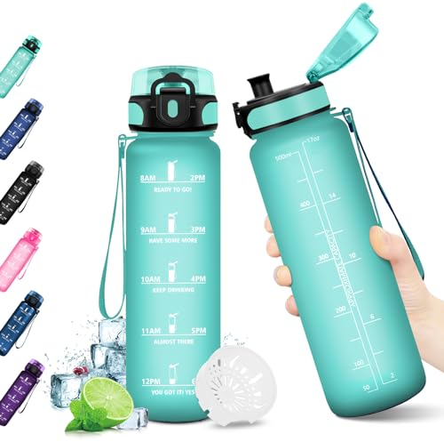 KollyKolla Trinkflasche Kinder, 500ml, Trinkflasche Kohlensäure Geeignet, Trinkflasche mit Zeitmarkierung, Auslaufsicher Wasserflasche, Trinkflasche für Kinder, Fahrrad, Schule, Outdoor, Fahrrad