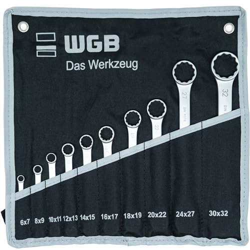 WGB - Juego de llaves de estrella rectas y extraplanas en bolsa de herramientas con ruedas, 10 piezas, juego de llaves de estrella doble de 6 a 32 mm