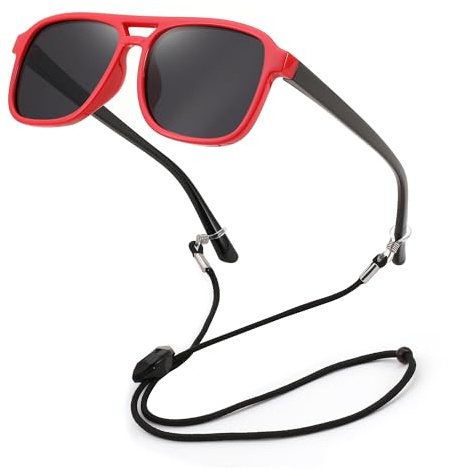 FEISEDY Occhiali da Sole da Pilota per Bambini Polarizzati 3-9 Anni Occhiali da Sole Retrò con Protezione UV400 e Montatura In Tpee per Bambini e Bambine B0152
