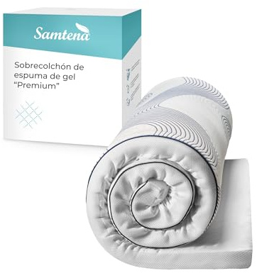 Samtena Surmatelas 90 x 200 cm, Mousse de gel, 5 cm épaisseur, «Edition Gel, Model Premium», pour matelas, canapé ou lit de camp, sur-matelas pour adulte, memory foam mattress topper