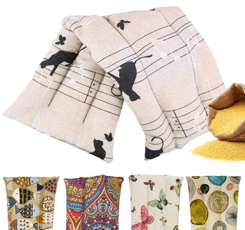 Bouillotte Micro-Onde - Coussin Chauffant Micro Onde - Non parfumé - Bouillotte Sèche - Farce aux Graines de Millet Bio - Alternative au BOUILLOTTE Noyau de Cerise - Fabriqué À La Main 45x14cm