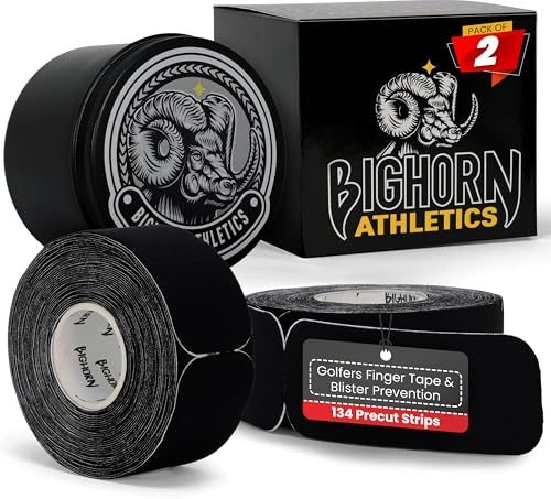 Bighorn Athletics Blister Prevention Tape for Fingers & Feet, Golf Finger Tape, Waterproof Precut Strips, Blister Protection for Running, Hiking, 2-Pack with Tin Can, Black